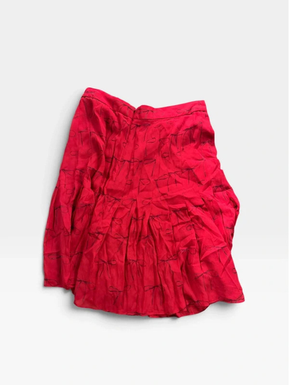 J.Crew Collection Silk Bow Print Pleated Skirt Red, Size 6